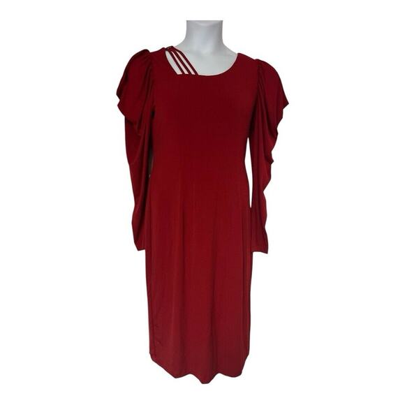 Monroe & Main Salsa Red Stretchy Office Cocktail Dinner Party Night Out Dress - Picture 3 of 16